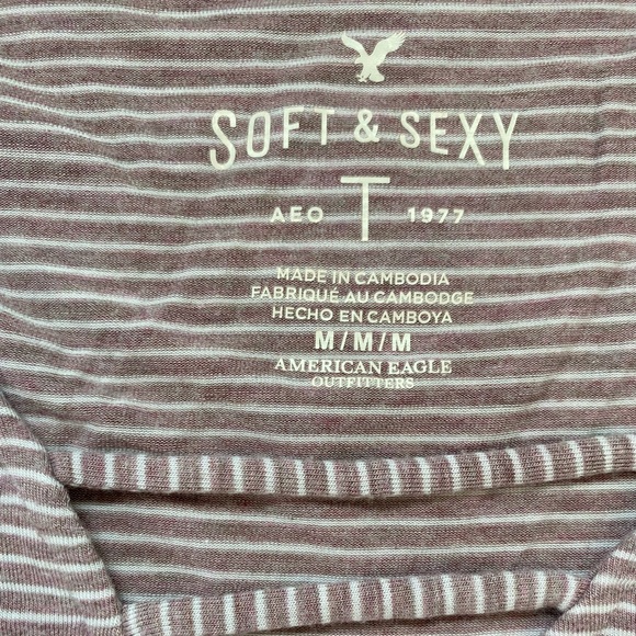 American Eagle, Soft & Sexy Long Sleeve Blouse, Mauve & White Striped, Size M - Picture 5 of 5